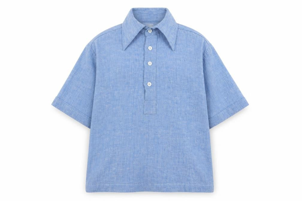 Front view of Preworn boys’ blue basic polo, size L