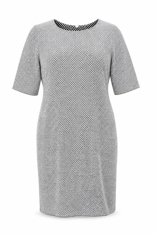 Front view of women’s black wrap dress, size XL