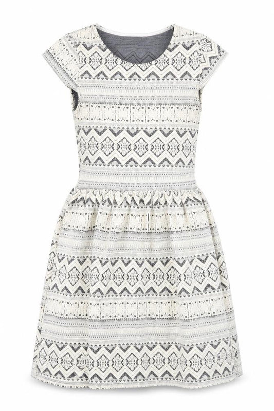 Front view of TG women’s beige argyle/diamond wrap dress, size UK 8
