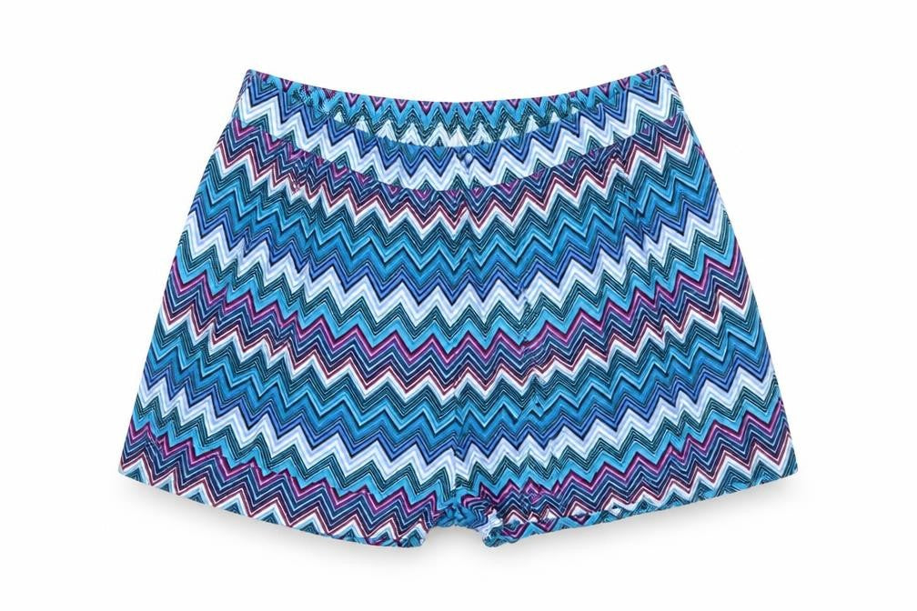 Front view of H&M women’s blue striped sailor shorts, size UK 8