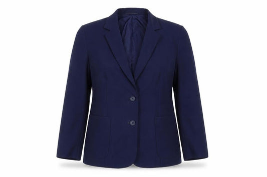 Front view of St Michael women’s blue jacket suit jacket, size UK 18