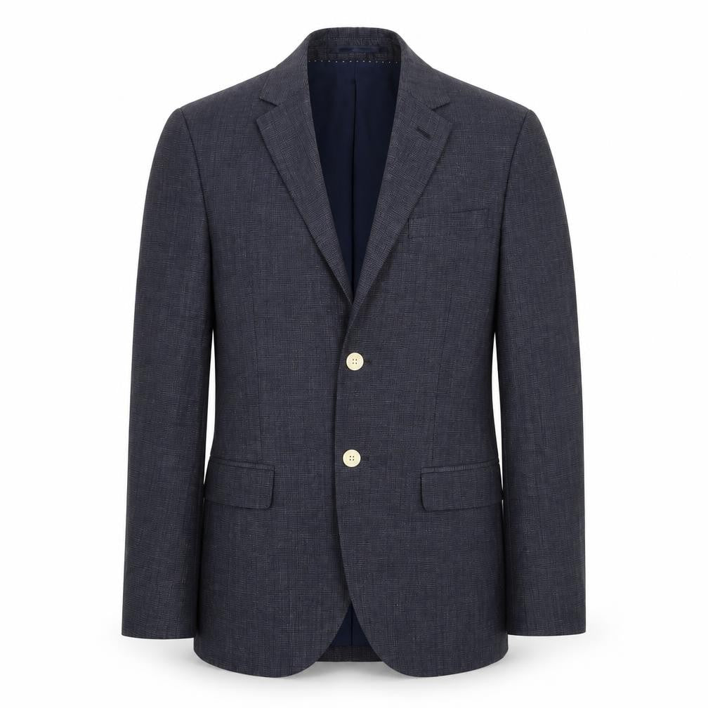 Front view of H&M men’s blue jacket suit jacket, size 36