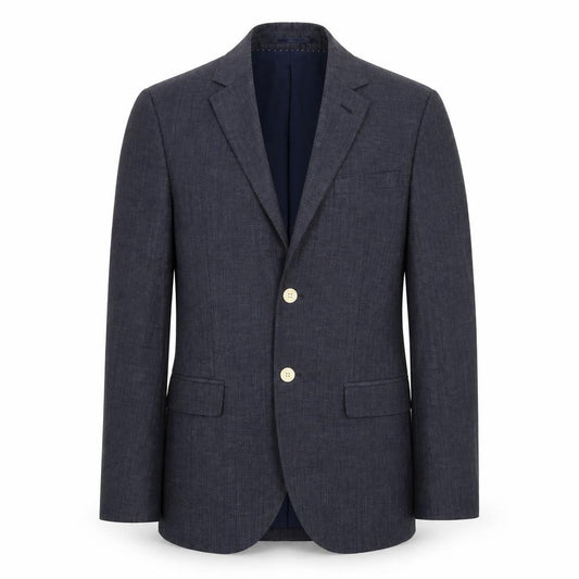 Front view of H&M men’s blue jacket suit jacket, size 36