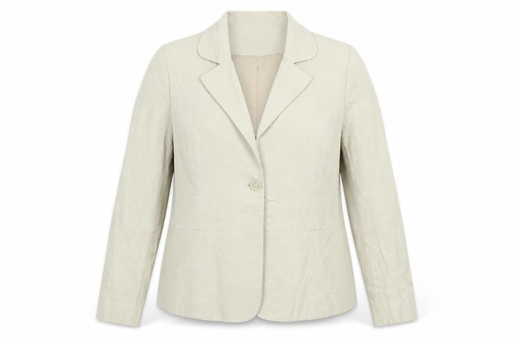 Front view of Bonmarché women’s beige jacket suit jacket, size UK 18