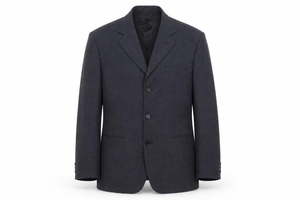 Front view of Marks & Spencer men’s blue check jacket suit jacket, size 40