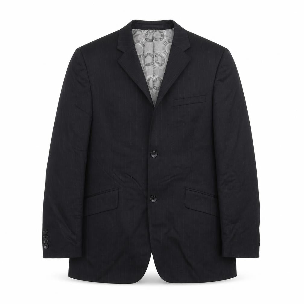 Front view of Remus Uomo men’s black striped jacket suit jacket, size 40