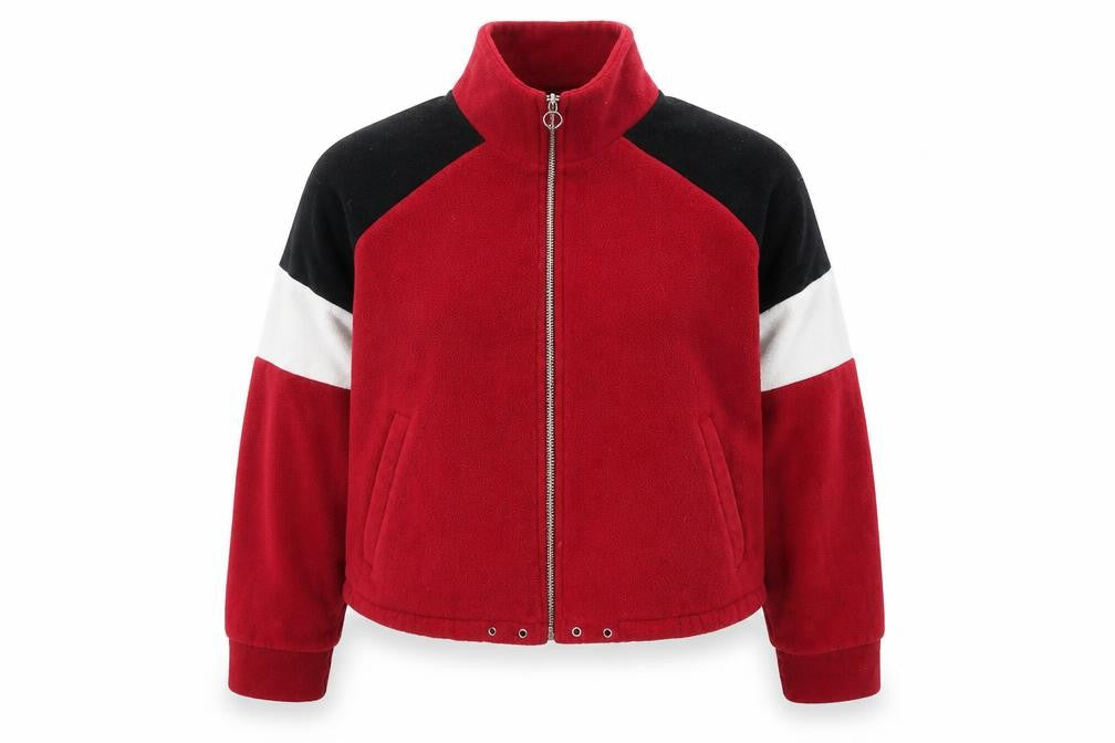 Front view of New Look women’s red full zip jumper, size UK 16