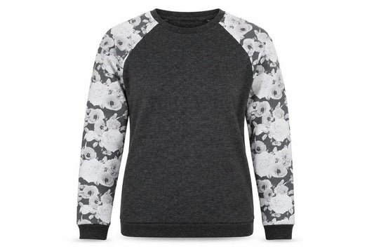 Front view of Atmosphere women’s grey floral basic t-shirt, size UK 4