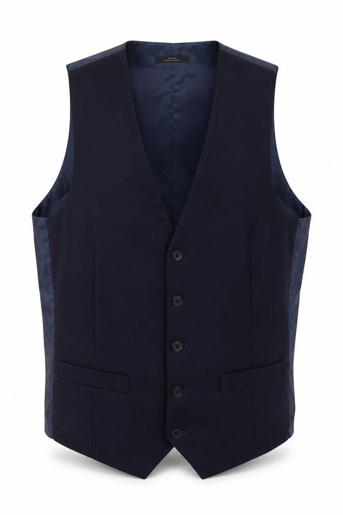 Front view of Marks & Spencer men’s blue jacket suit waistcoat, size S