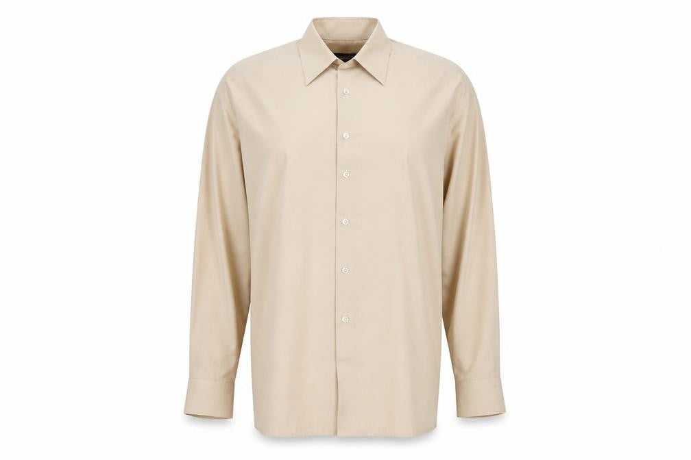 Front view of Asdale men’s beige button-up, size 16