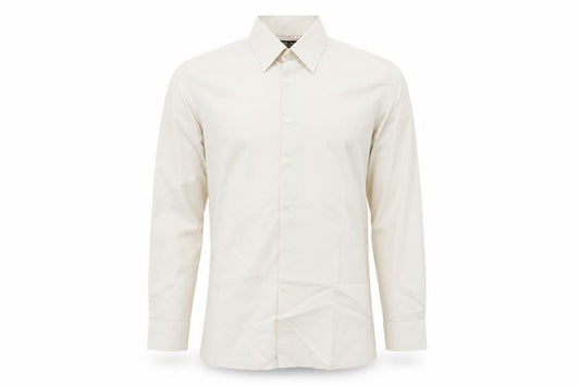 Front view of Asdale men’s beige button-up, size 15.5