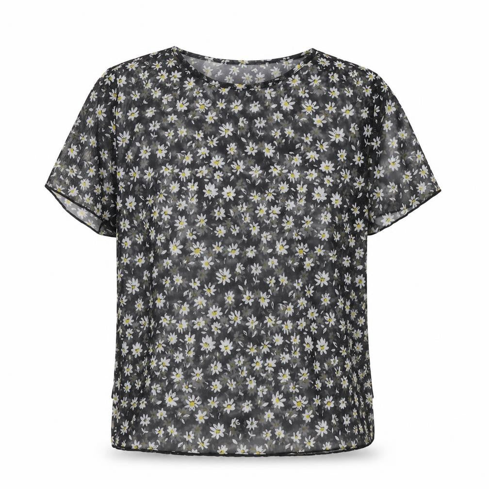 Front view of Divided women’s black floral basic blouse, size S