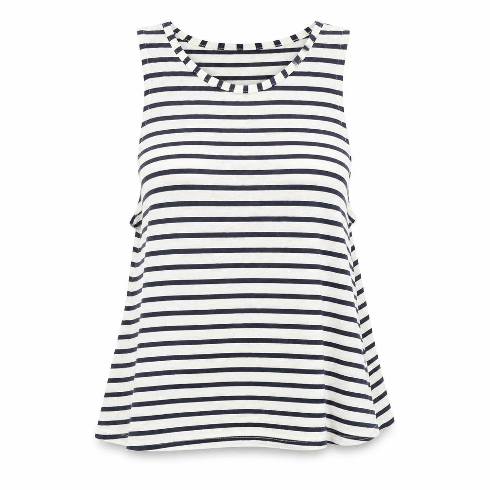 Front view of Atmosphere women’s beige striped basic tank, size UK 8