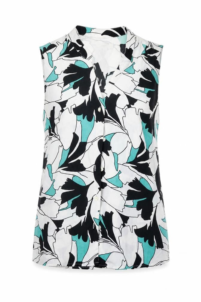 Front view of Papaya women’s white floral basic button-up, size UK 8