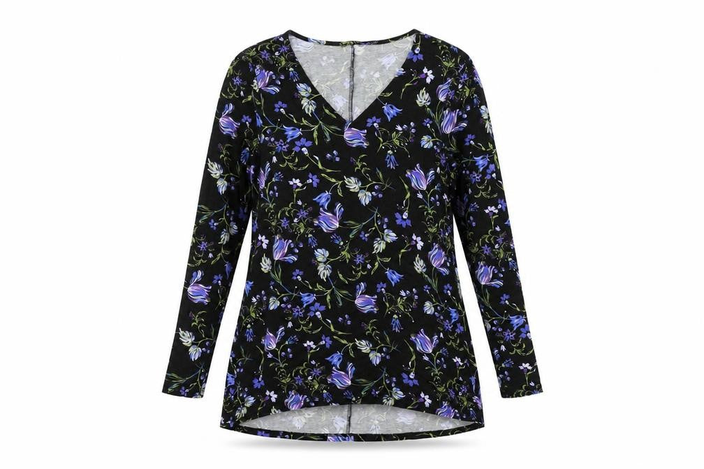 Front view of M&Co women’s black fair isle a-line, size UK 12