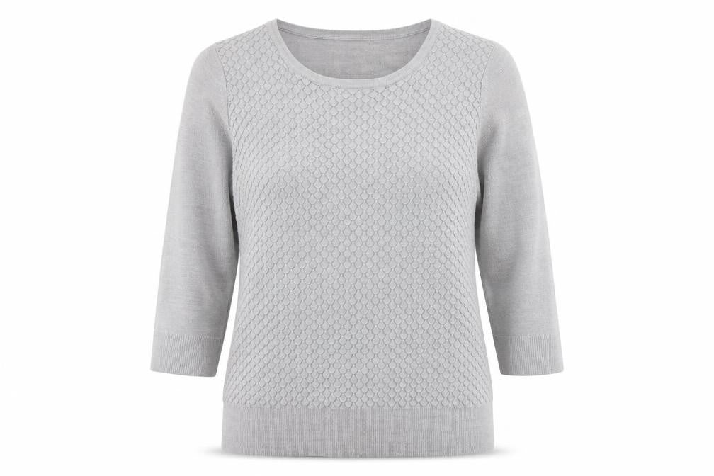 Front view of Marks & Spencer women’s grey jumper, size UK 14
