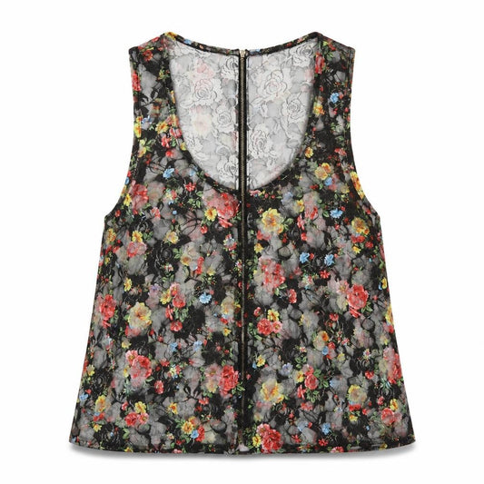 Front view of Select women’s multicoloured floral basic tank, size UK 14