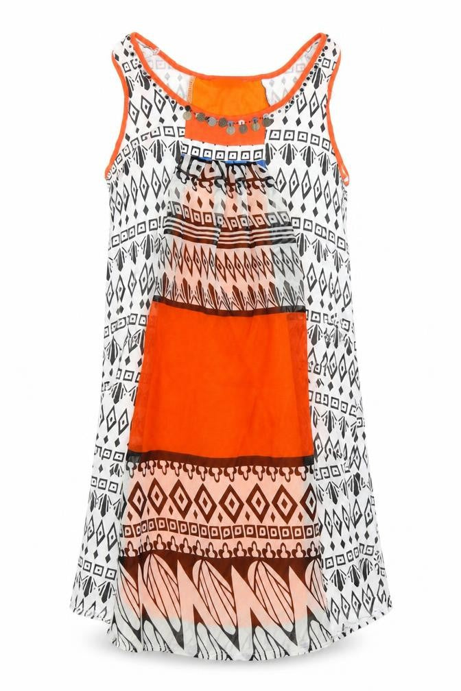Front view of MOTIVI women’s multicoloured geometric slip dress, size S