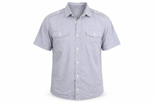Front view of Next men’s blue button-up, size M