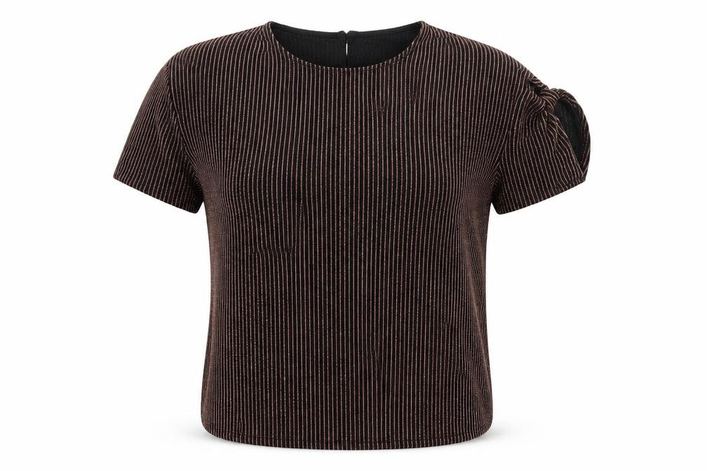 Front view of Matalan women’s multicoloured striped basic blouse, size UK 16