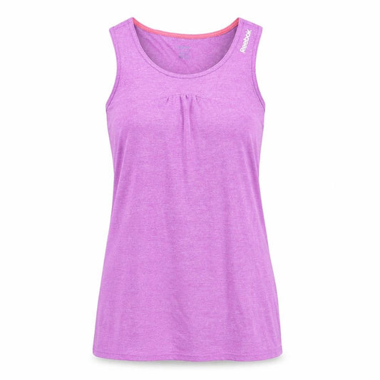 Front view of Reebok women’s purple basic tank, size S