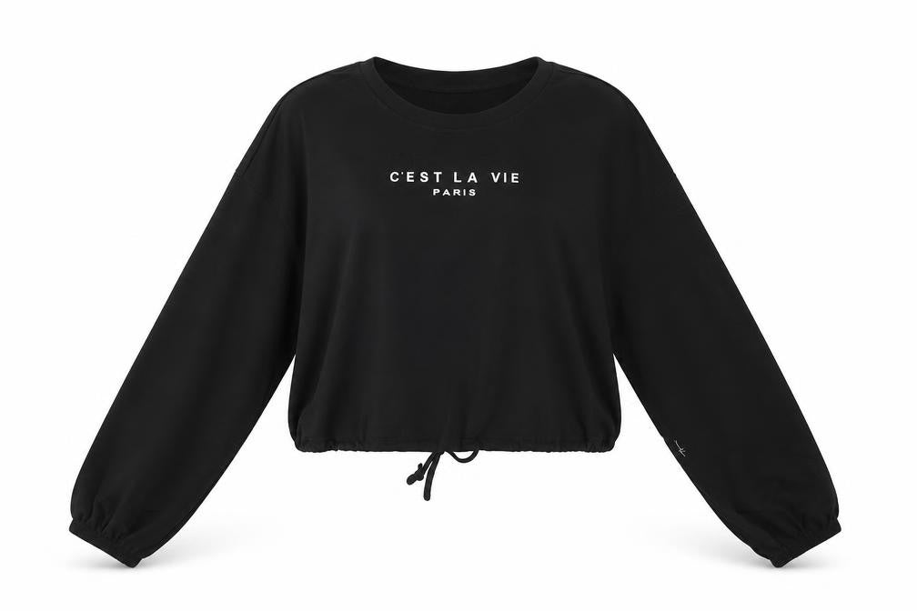 Front view of SHEIN women’s black pullover sweatshirt, size XL