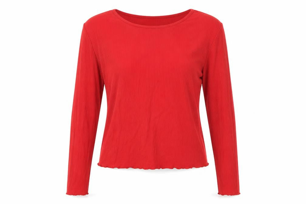 Front view of Miss Selfridge women’s red pullover sweatshirt, size UK 14
