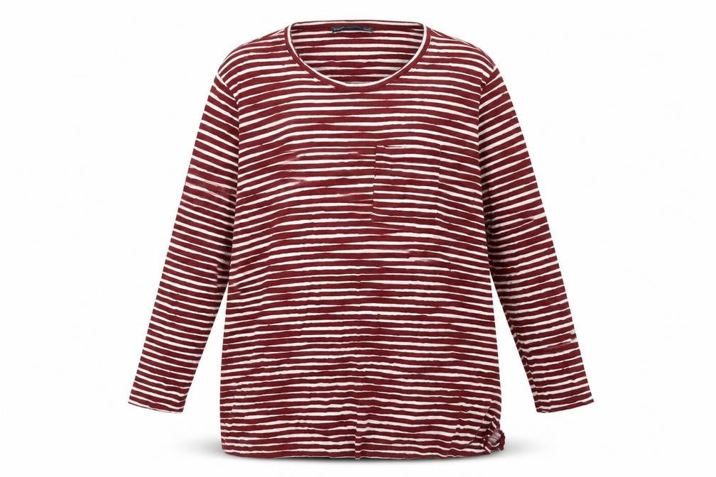 Front view of Marks & Spencer women’s red striped pullover sweatshirt, size UK 20