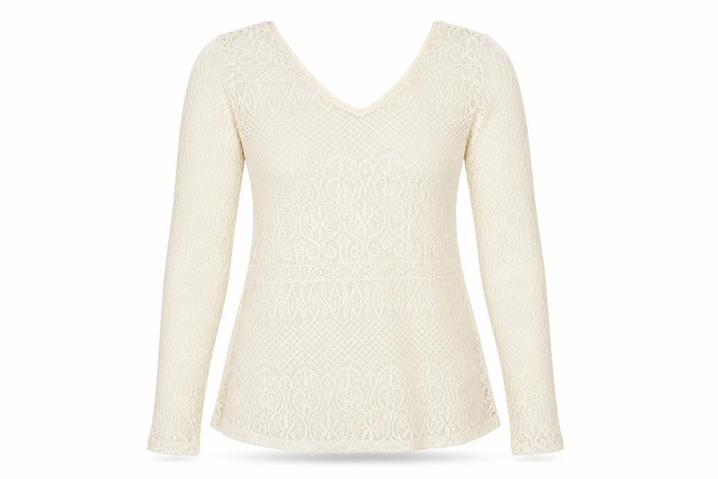 Front view of Look Kool women’s ivory basic blouse, size L