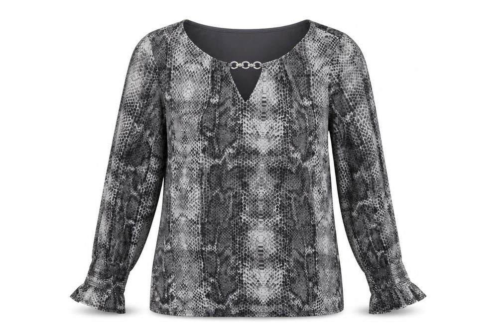 Front view of Dorothy Perkins women’s black basic blouse, size UK 14