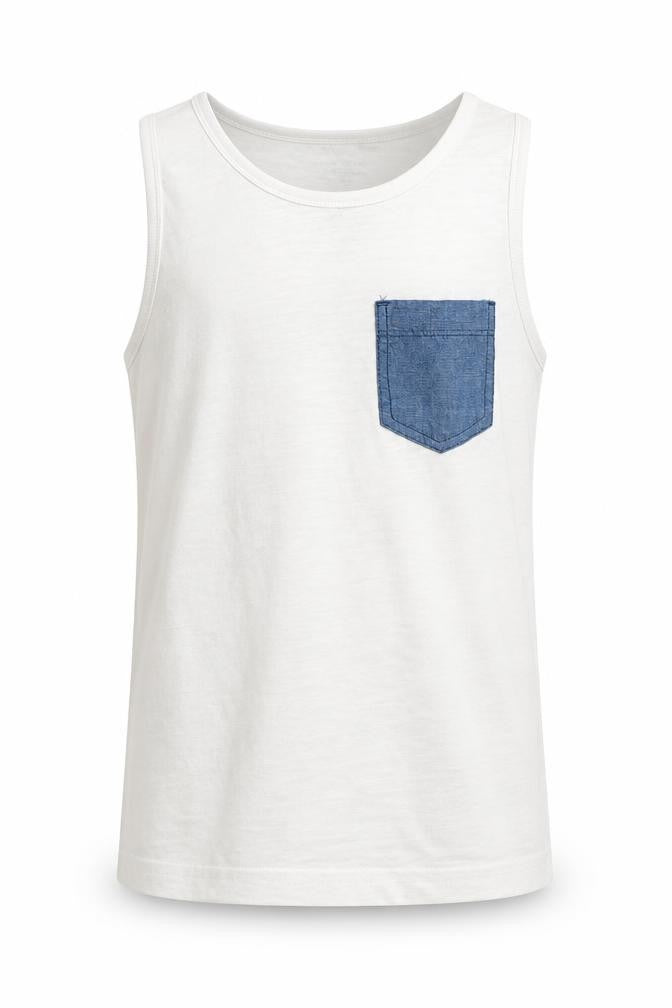 Front view of Next boys’ white basic tank, size 7, years