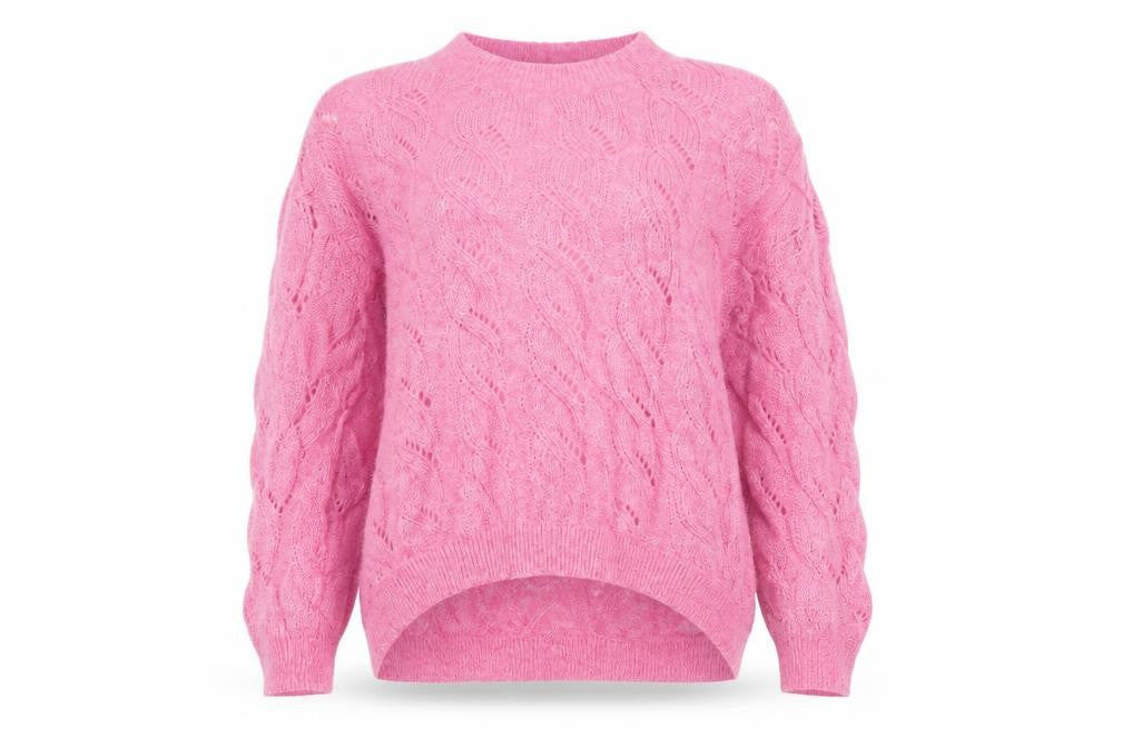 Front view of Marks & Spencer women’s pink jumper, size UK 14
