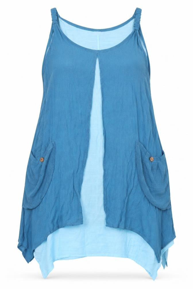 Front view of women’s blue fit & flare, size S