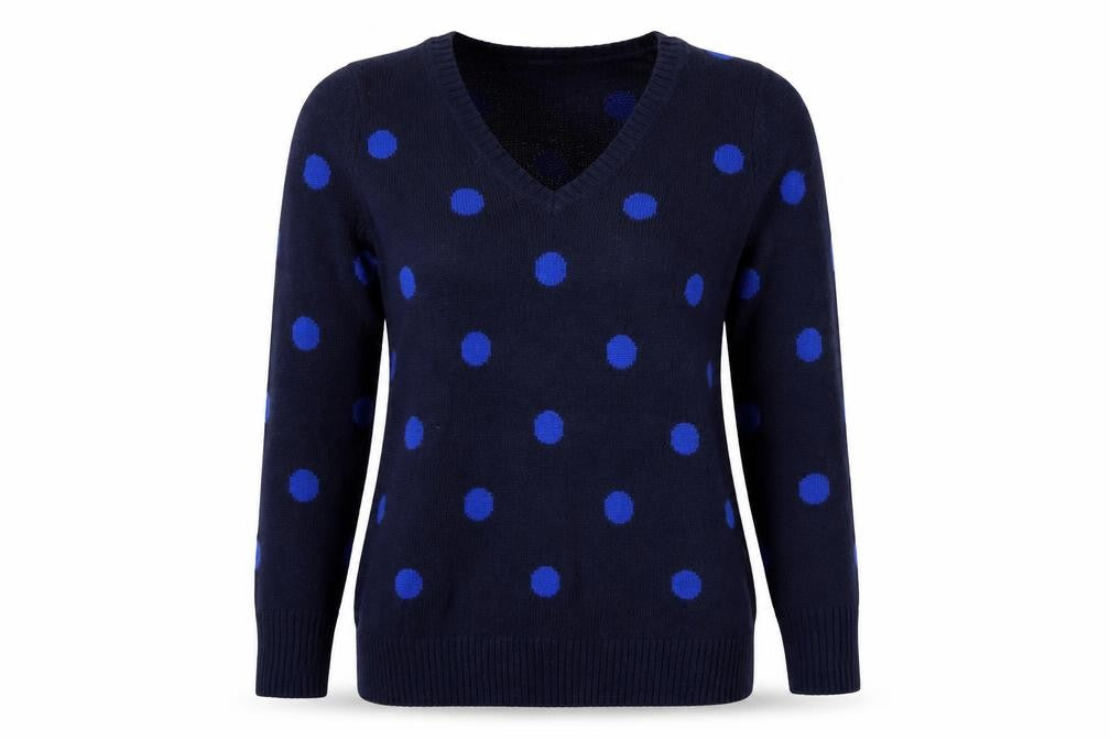 Front view of Gap women’s blue polka dot jumper, size L