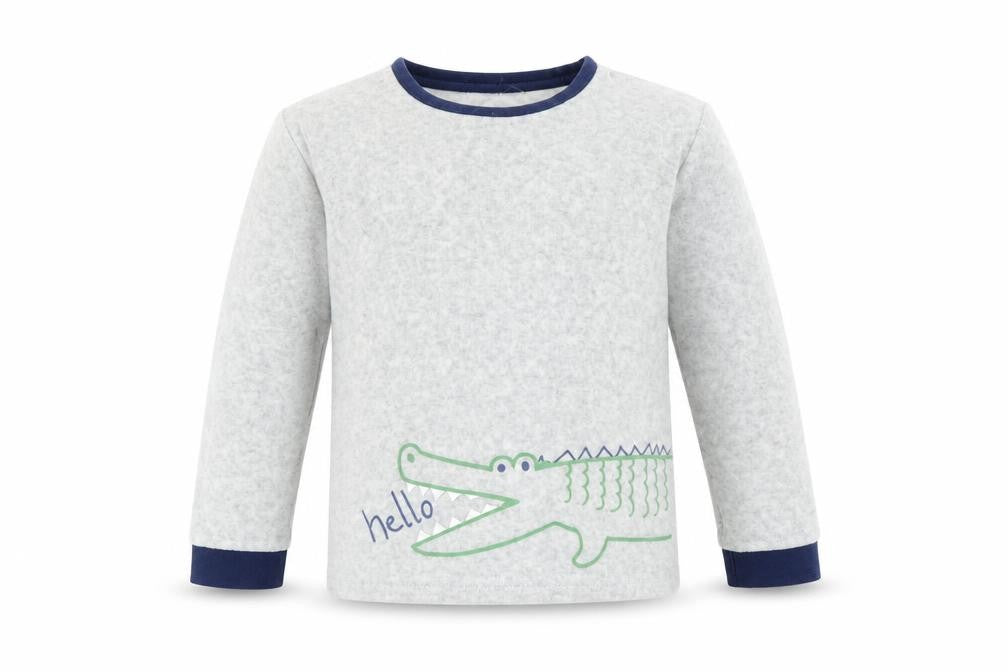 Front view of Preworn boys’ grey pullover t-shirt, size 4-5, years - crocodile