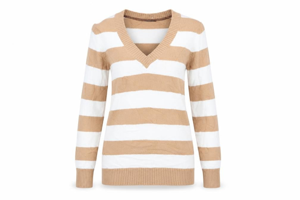 Front view of Gap women’s beige striped jumper, size S