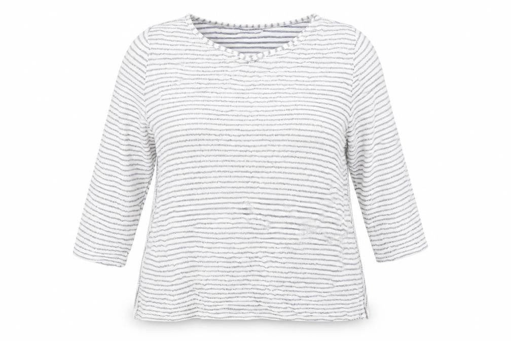 Front view of Tu women’s blue striped jumper, size UK 18