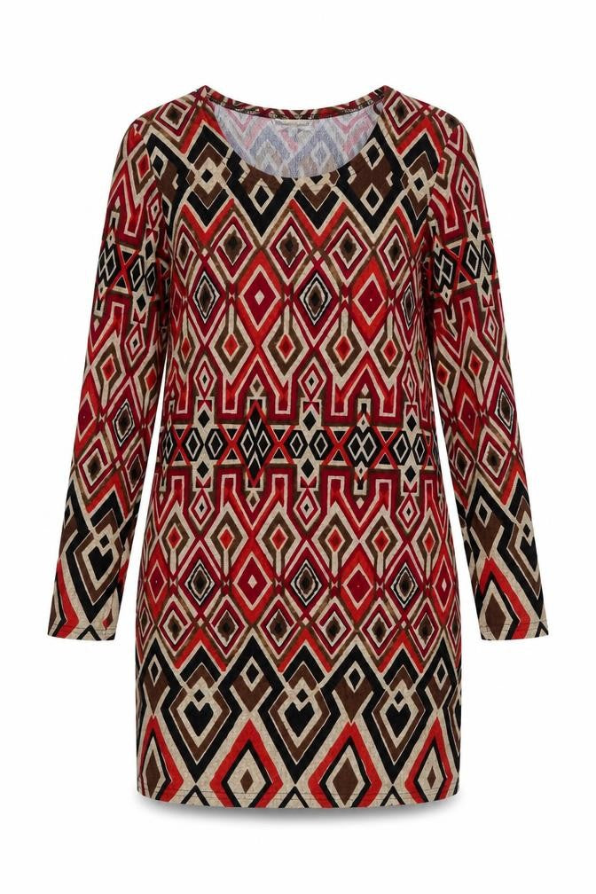 Front view of Nabella women’s orange geometric jumper dress, size M