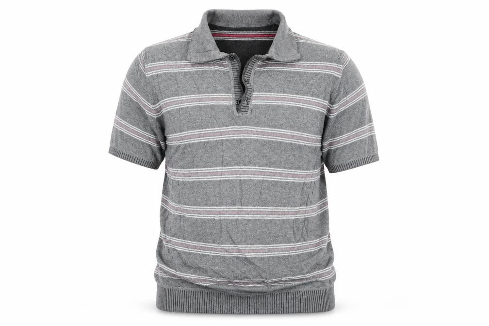 Front view of North Coast men’s grey striped jumper, size M