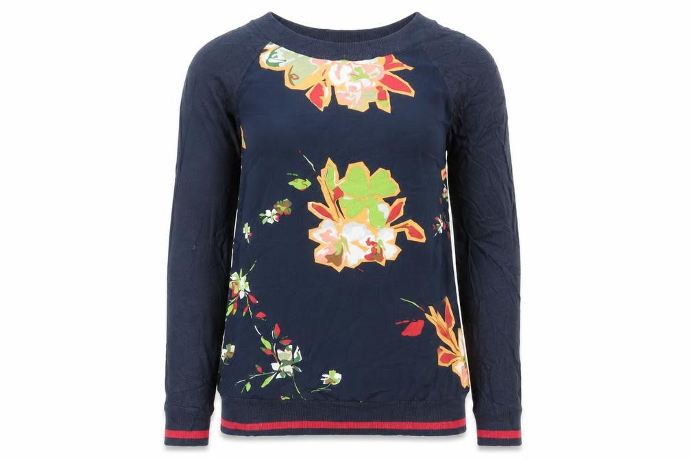 Front view of Next women’s blue floral jumper, size UK 6