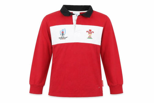 Front view of Rugby girls’ red basic polo, size 9-10, years - rugby, wales, japan 2019