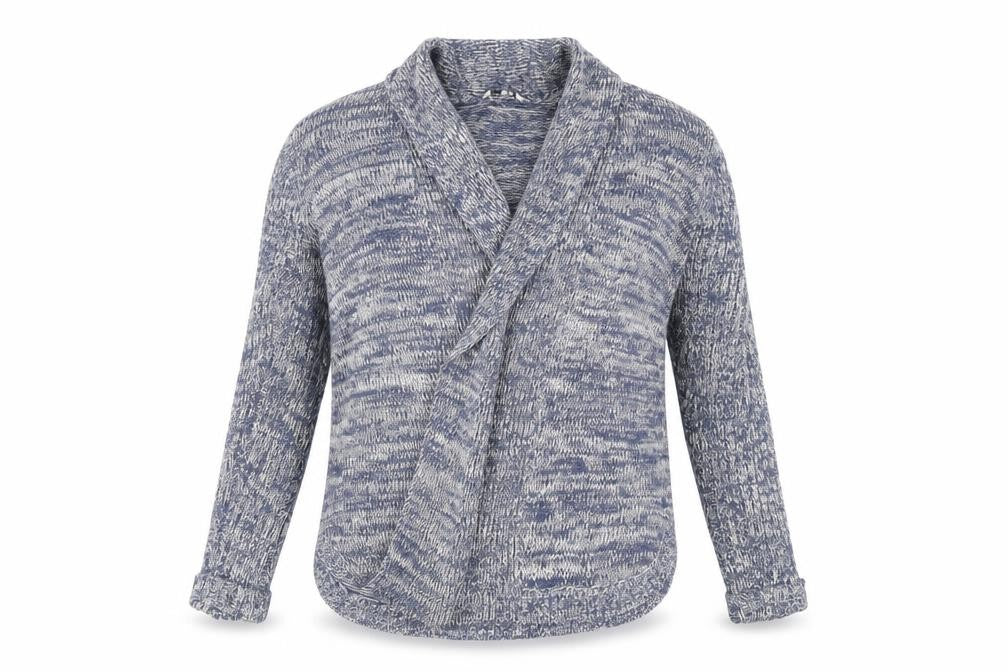 Front view of BHS women’s blue cardigan jumper, size UK 10