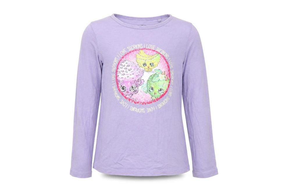 Front view of Next girls’ purple basic t-shirt, size 9, years - reversible sequins