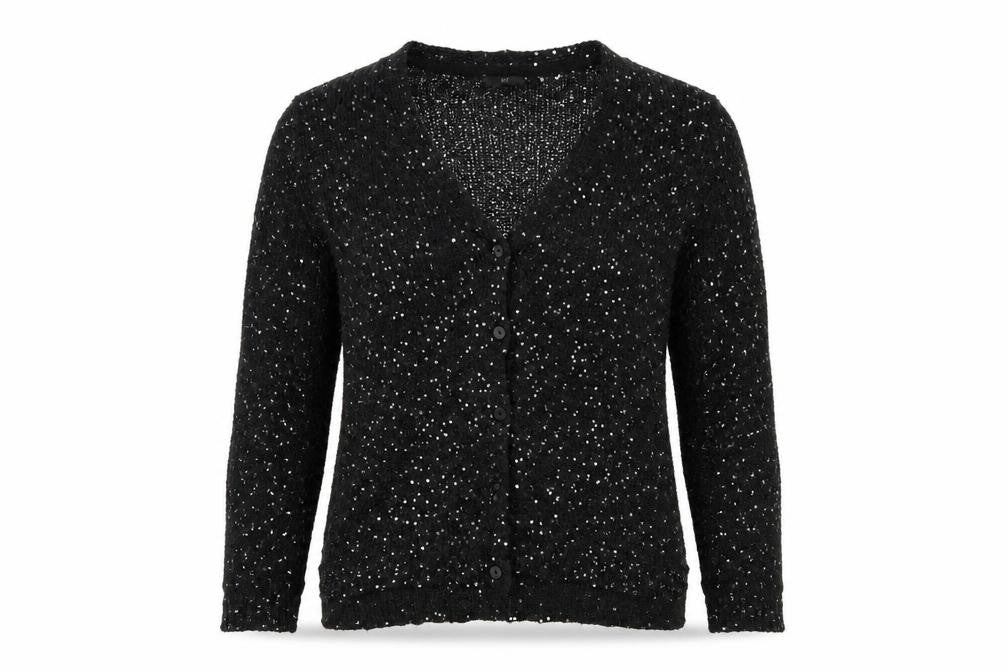 Front view of H&M women’s black cardigan jumper, size S