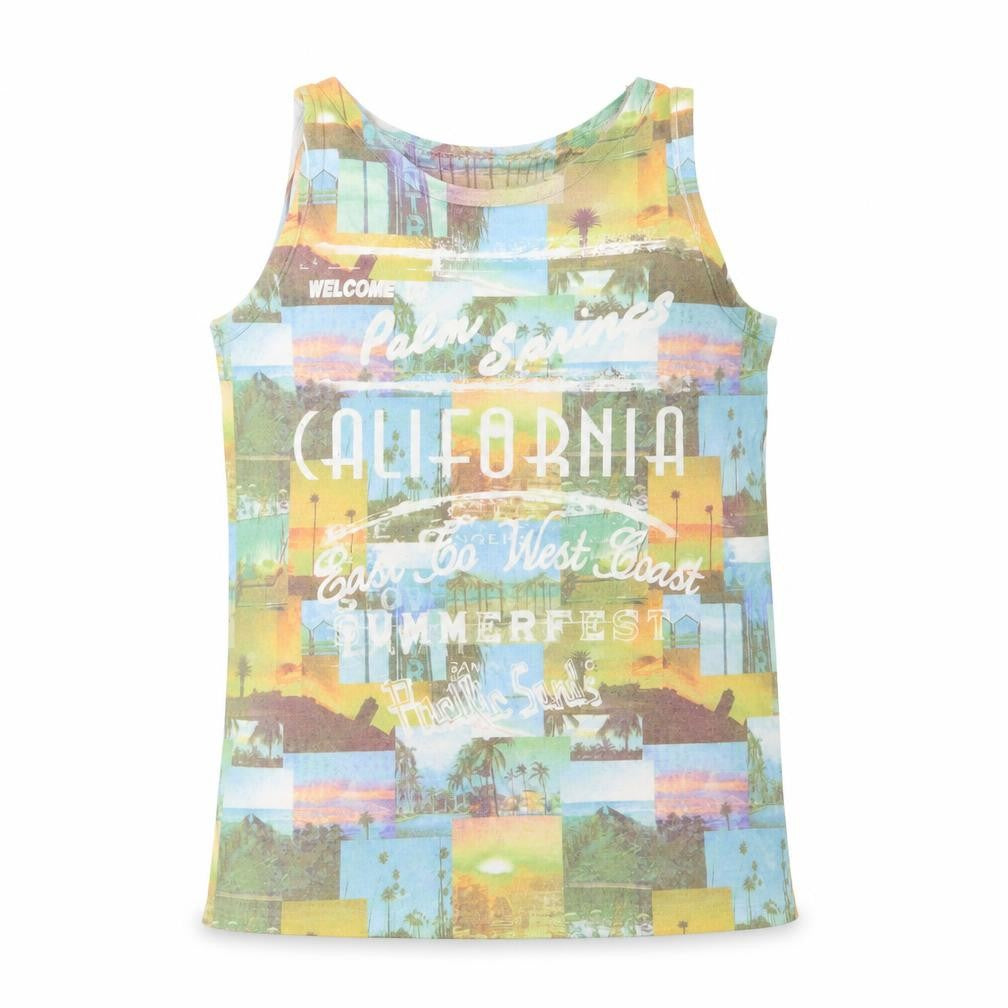 Front view of F&F girls’ multicoloured geometric basic tank, size 8-9, years