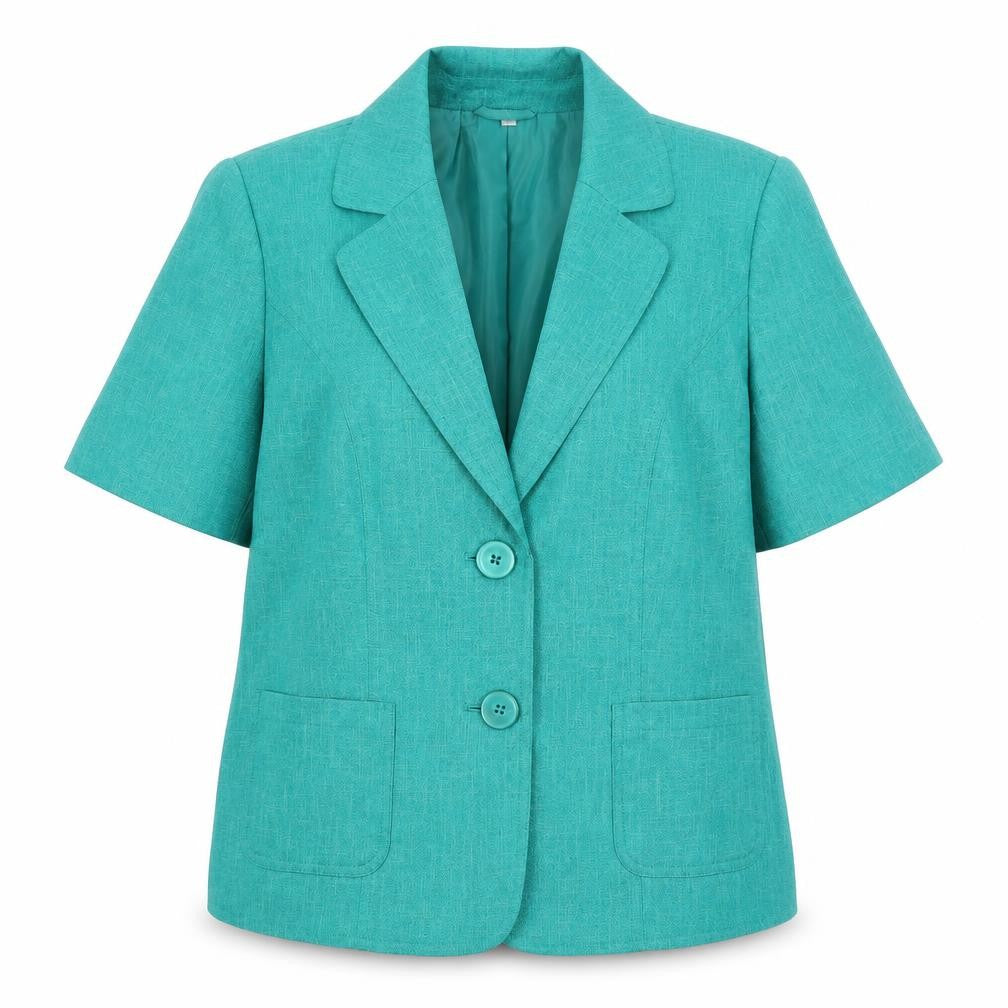 Front view of Preworn women’s green jacket blazer, size UK 16