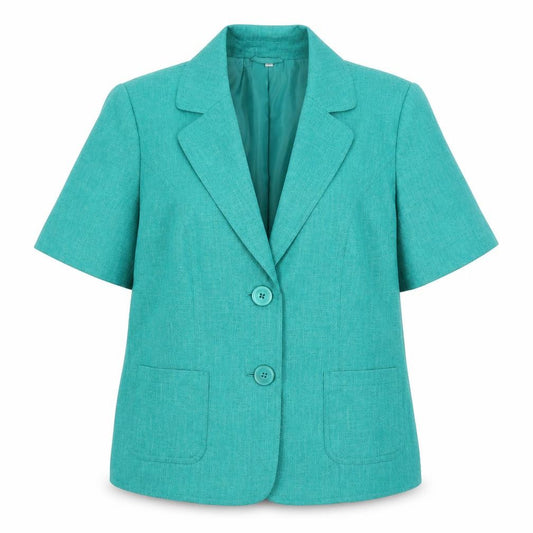 Front view of Preworn women’s green jacket blazer, size UK 16