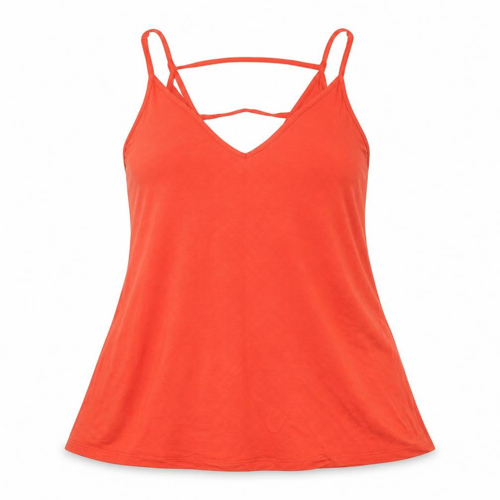Front view of ASOS women’s red basic t-shirt, size UK 10