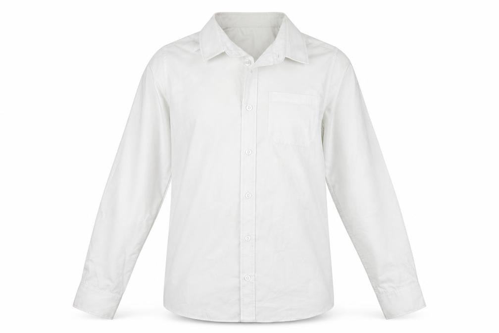 Front view of F&F boys’ white basic button-up, size 12-13, years
