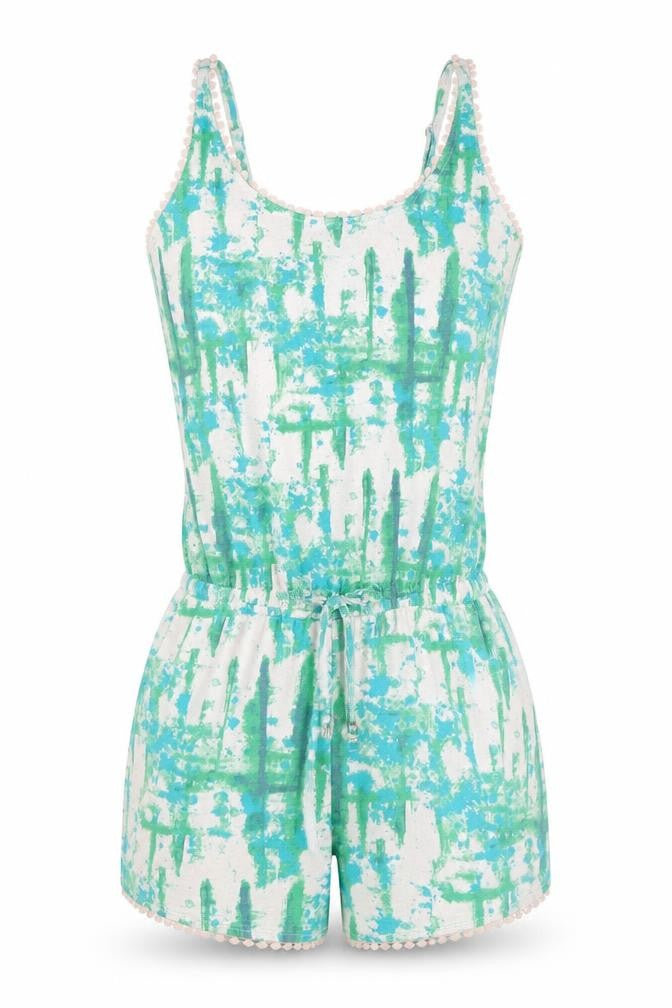 Front view of F&F women’s green playsuit one-piece, size UK 8